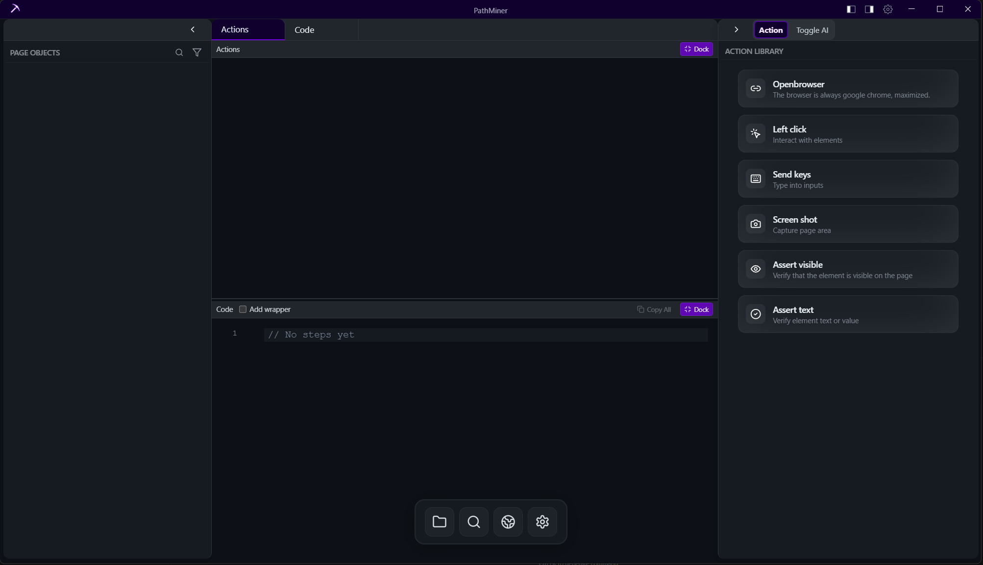 Main PathMiner UI with empty project