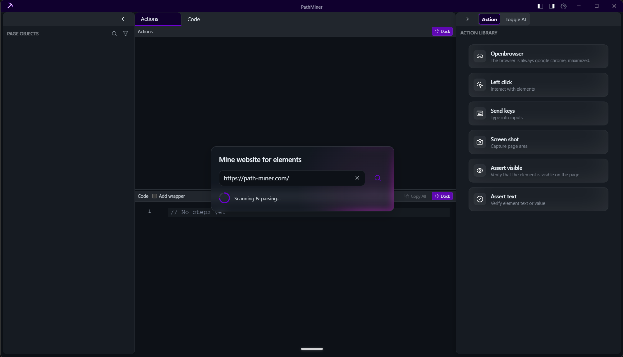 Main UI with DOM scan results